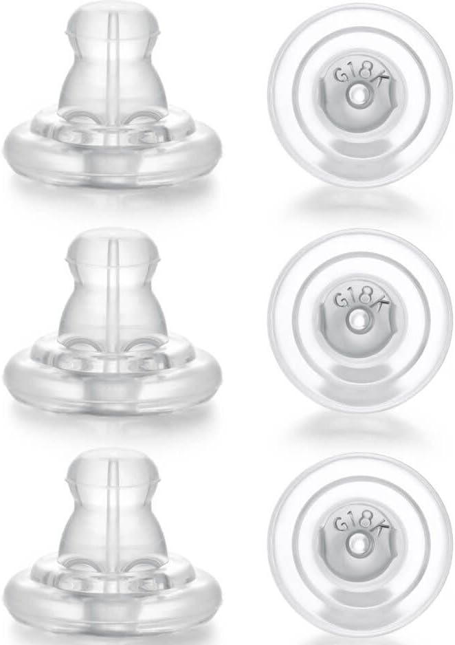 DELECOE Earring Backs, 18K Gold Silicone Earring Backs for Studs Droopy Ears Hoops Wires, Locking Secure Earring Backs for Heavy Earring,No-Irritate Soft Clear Earring Backs for Women Men（White - Image 1